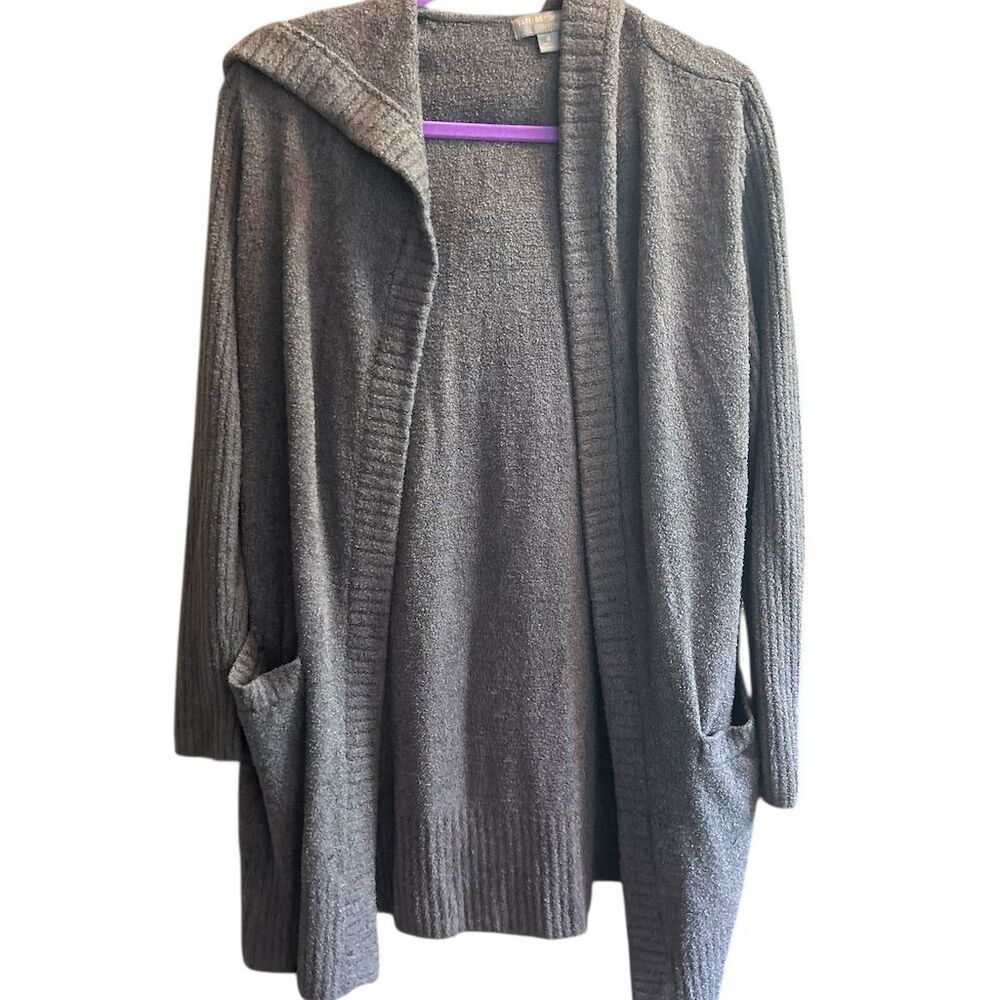 Barefoot Dreams Women's purple gray Hooded Cardigan Sweater M with Pockets‎